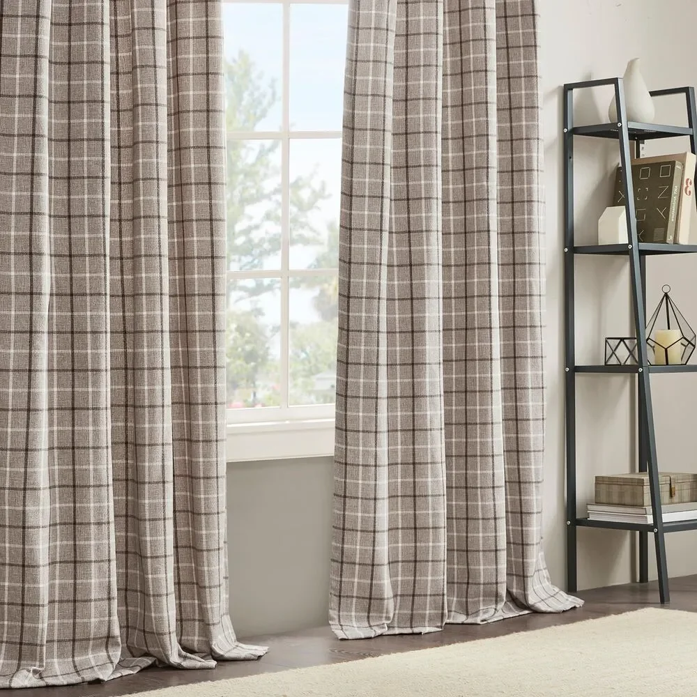 Brand New Madison Park Anaheim Plaid Curtain – Brown, 50